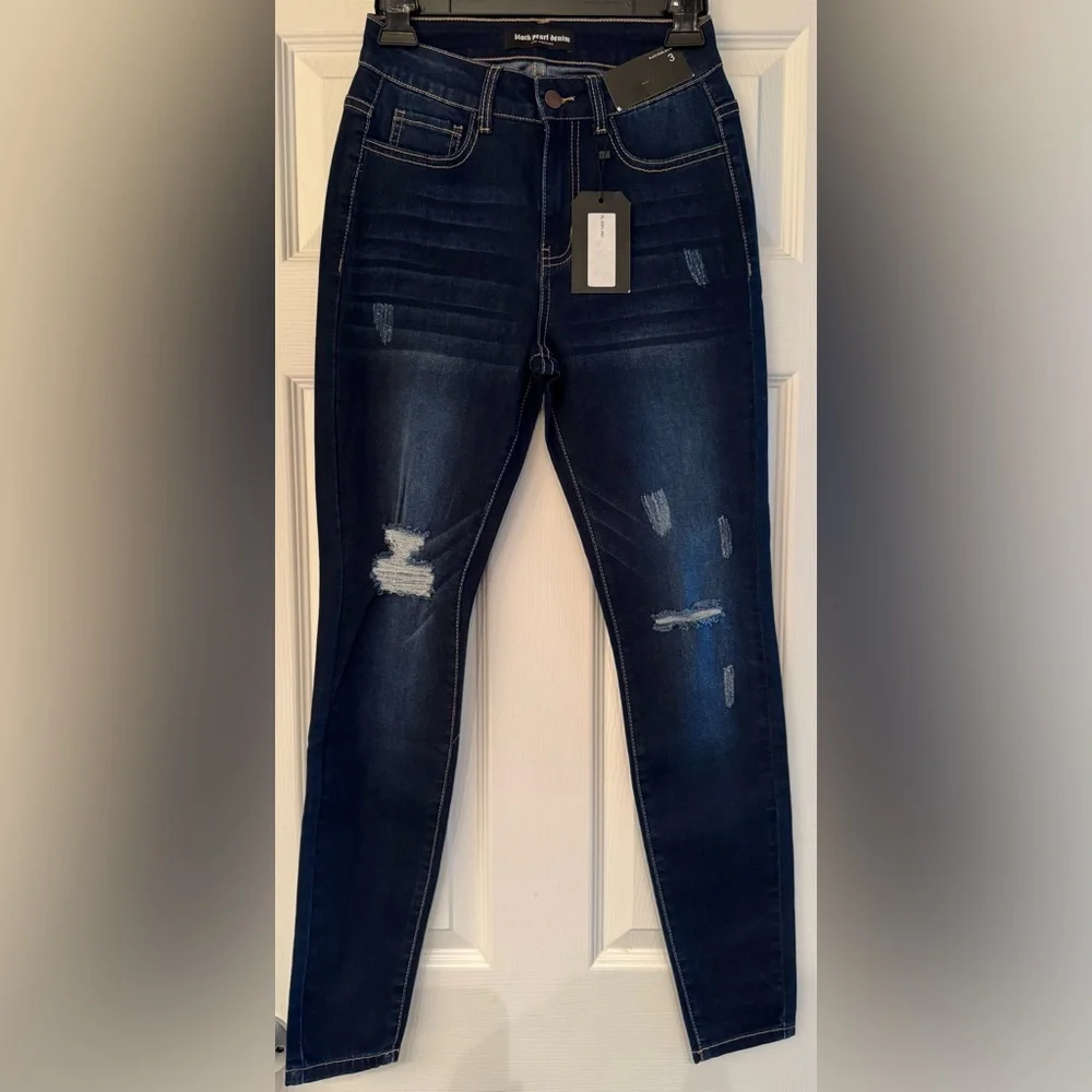 Black Pearl Denim Los Angeles Indigo Women’s  Blue Distressed Skinny Jean Size 3